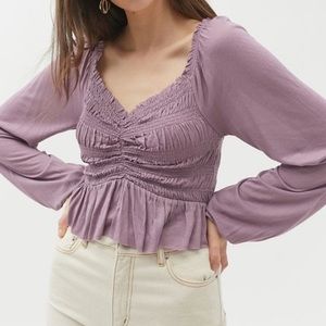 Women's Purple Uo Shaina Rayon Ruched Long Sleeve Top